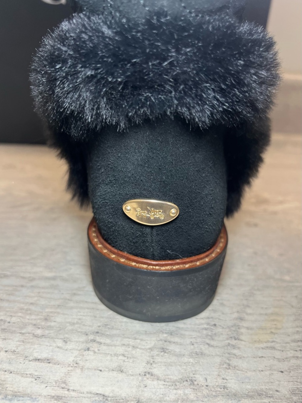 COACH IZZIE Boots Size 11 Black Signature Midcalf Suede Faux Fur FG4597 - Picture 8 of 16